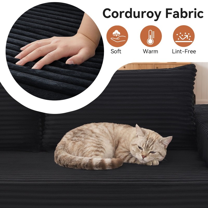 L-Shape Modular Cloud Couch with Movable Ottoman Chaise, Corduroy, No Assembly gallery