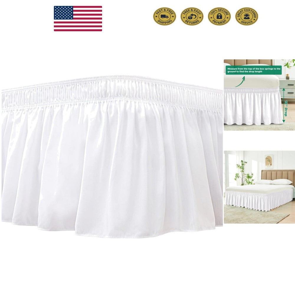 Adjustable Elastic Bed Skirt with Ruffles for Queen Size - Easy Fit Design