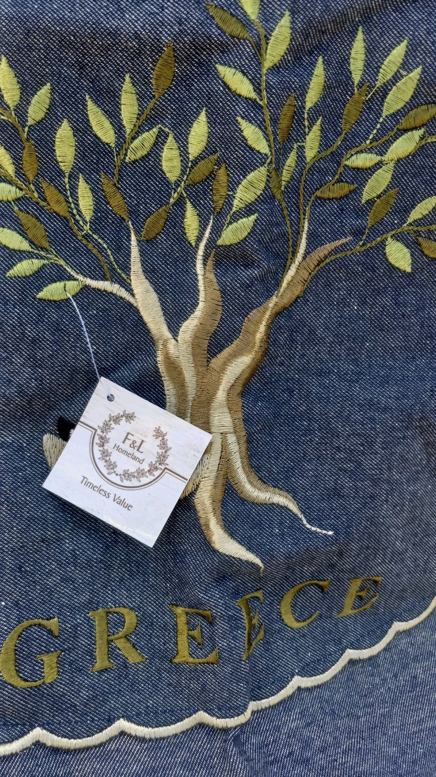 F & L Homeland Embroidered Apron Olive Tree Greece Spellout NWT Made In Greece gallery