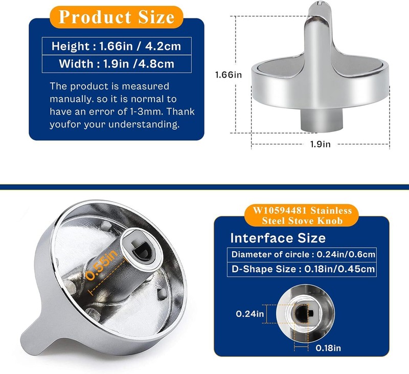 W10594481 Stove Knobs for Whirlpool WCG97US0DS00 WCG97US6DS00 WCG51US6DB00 gallery