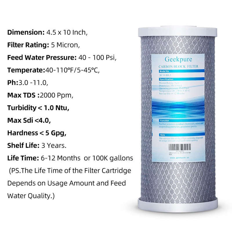 Geekpure 4 Pack Carbon Block Replacement Water Filter 4.5" x 10" - 5 Mic gallery