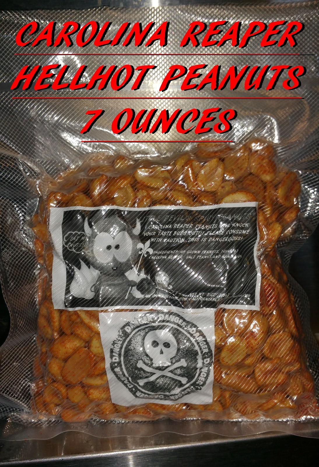 Carolina Reaper/ Moruga Scorpion/ Ghost Pepper PEANUTS~7 OUNCE OF INFERNO NUTS. gallery