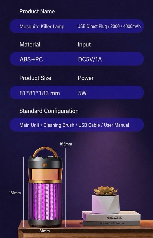 3 Modes Bug Zapper - Mosquito Killer for Kitchen, Patio, Camping Use gallery