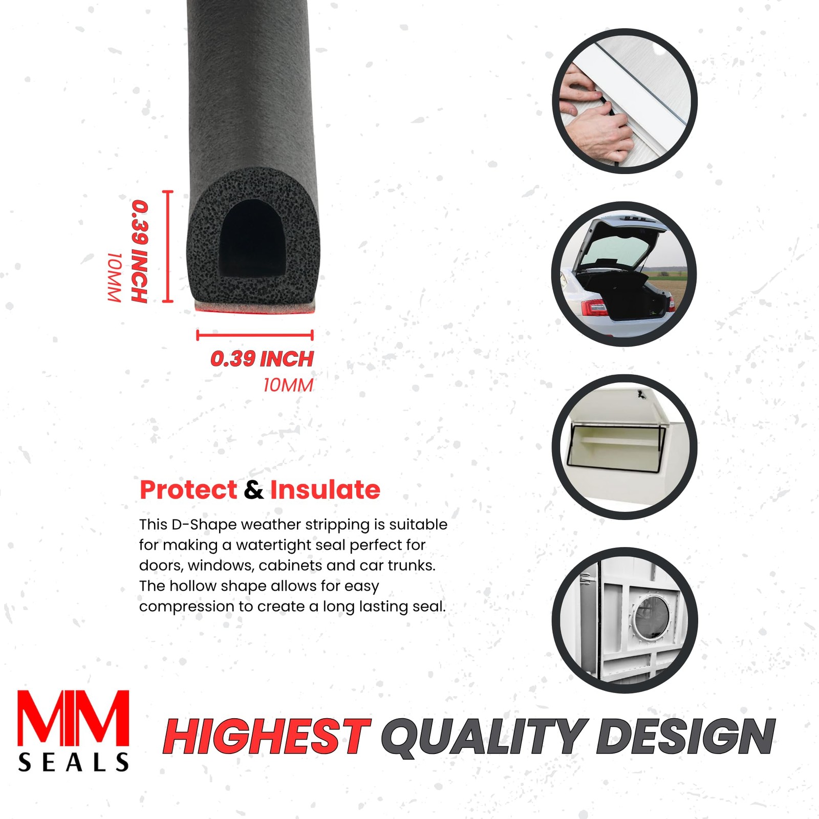 M M Seals A079-50F D-Shape Weather Stripping Door Seal Soundproofing Hollow gallery