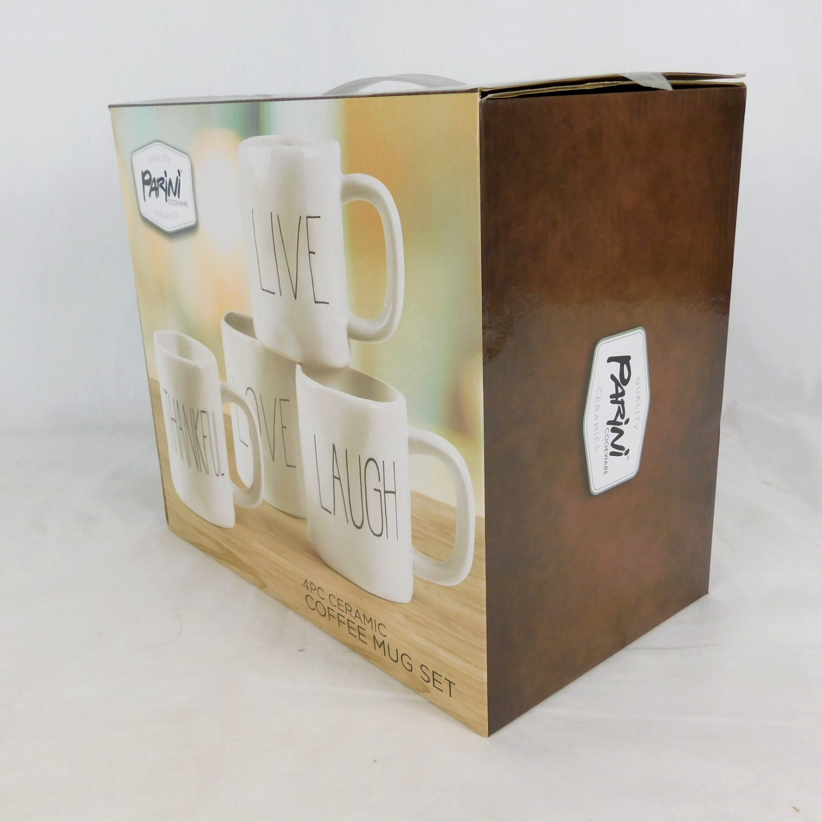 Parini 4 Pc Ceramic COFFEE MUG SET Live Laugh Love Thankful Rae Dunn Inspired gallery