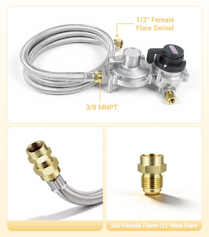 QCC1 2 Stage Automatic Changeover Regulator, 2x1.5FT + 4FT Hose Kit for RVs-USA gallery