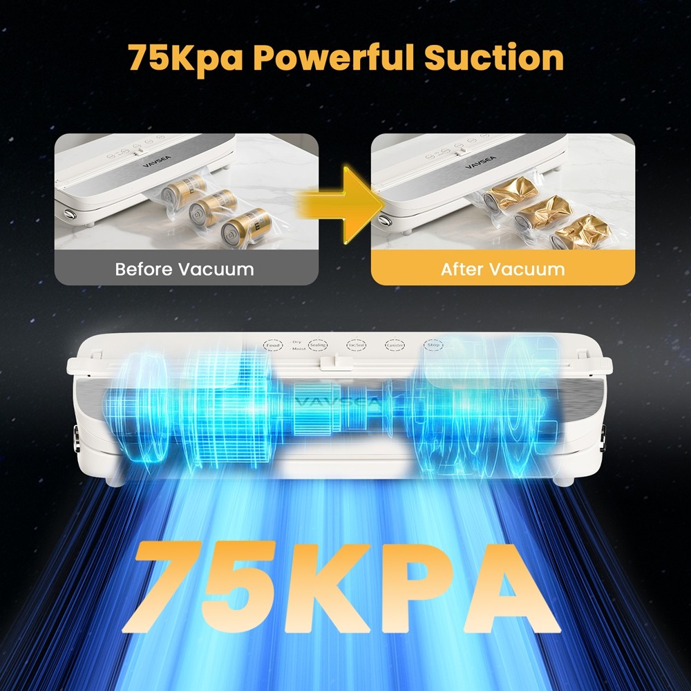VAVSEA 6‑in‑1 Vacuum Sealer Machine 75Kpa Dual Cutters Wide Seal Stainless Steel gallery