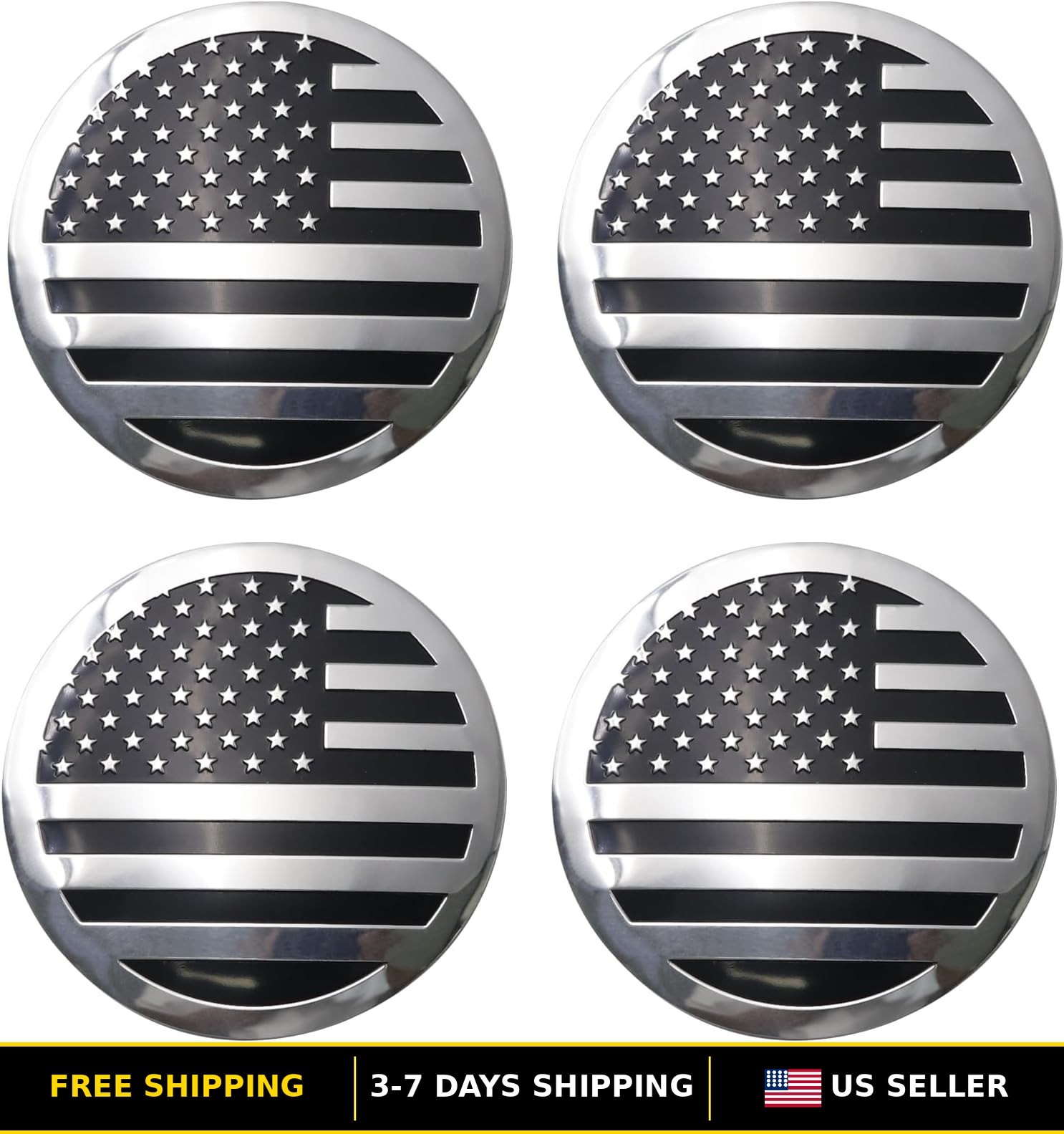 68mm Aluminum Wheel Center Caps - Silver & Black Metal Hub Caps (4 Pack) gallery