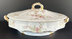 Haviland Limoges Oval Vegetable Serving Dish With Lid Schleiger 151 Pink Flowers