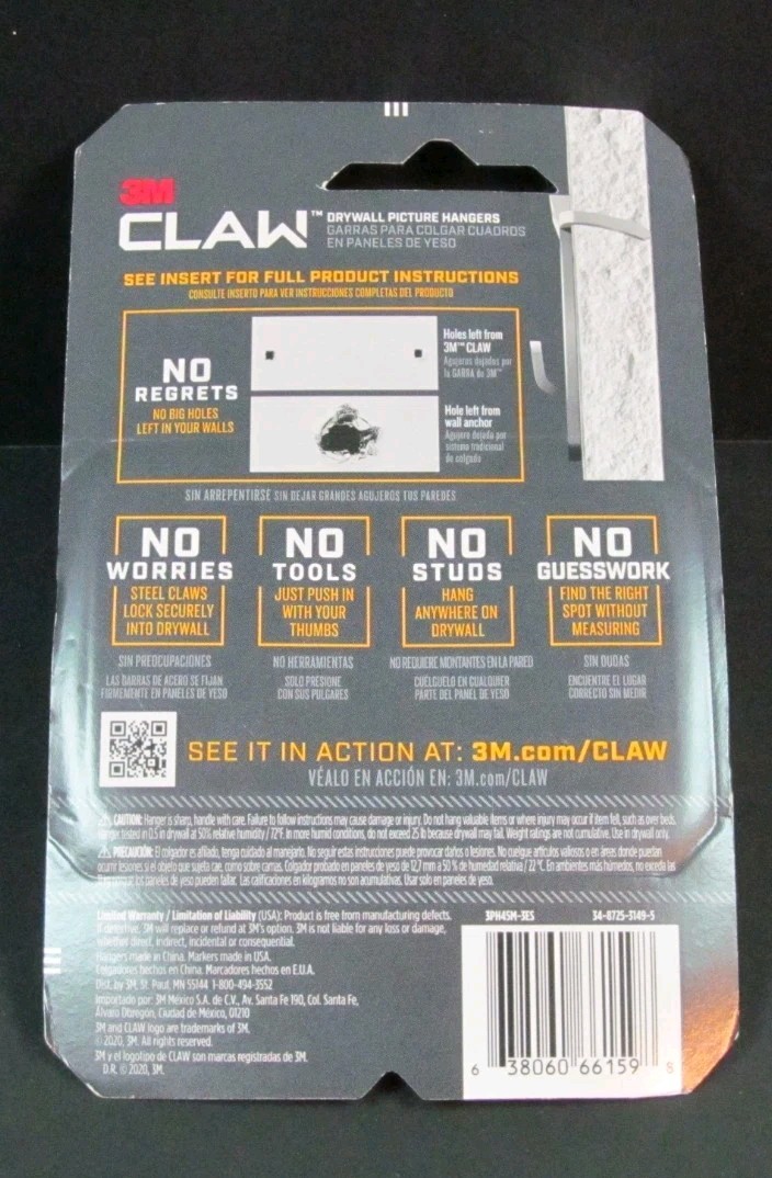 3M CLAW Strong Durable Drywall Picture Hanger Trusted Strength up to 45 Pounds gallery