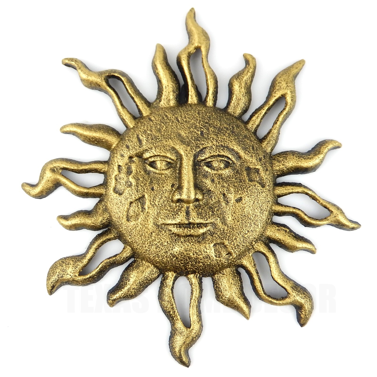 Cast Iron Sun Face Rays Wall Decor Heavy Duty Rustic Antique Gold Patina gallery