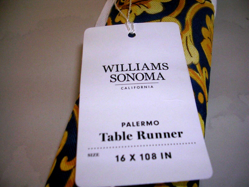 WILLIAMS SONOMA PALERMO TABLE RUNNER 16 X 108 IN 100% COTTON BLUE YELLOW GRN NWT gallery