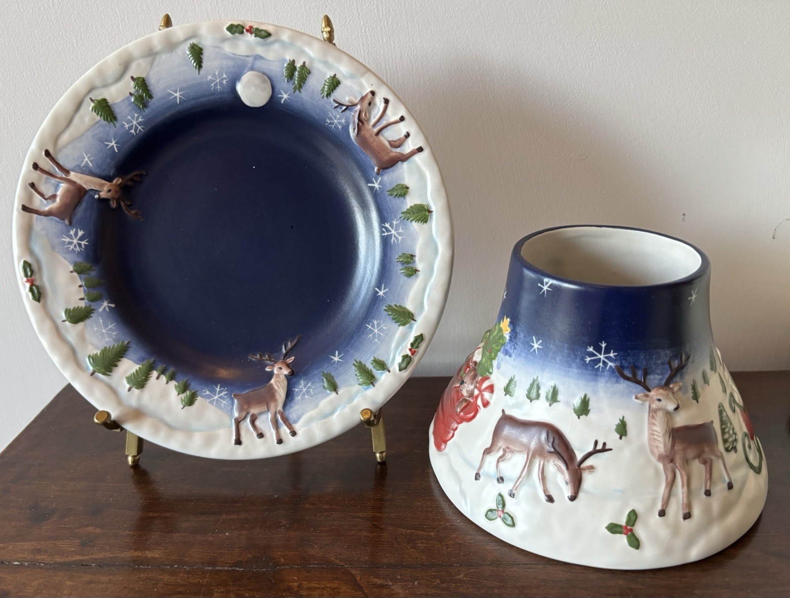 New Yankee Candle Large Topper Shade & Underplate Santa Sleigh Deer Trees Snow gallery