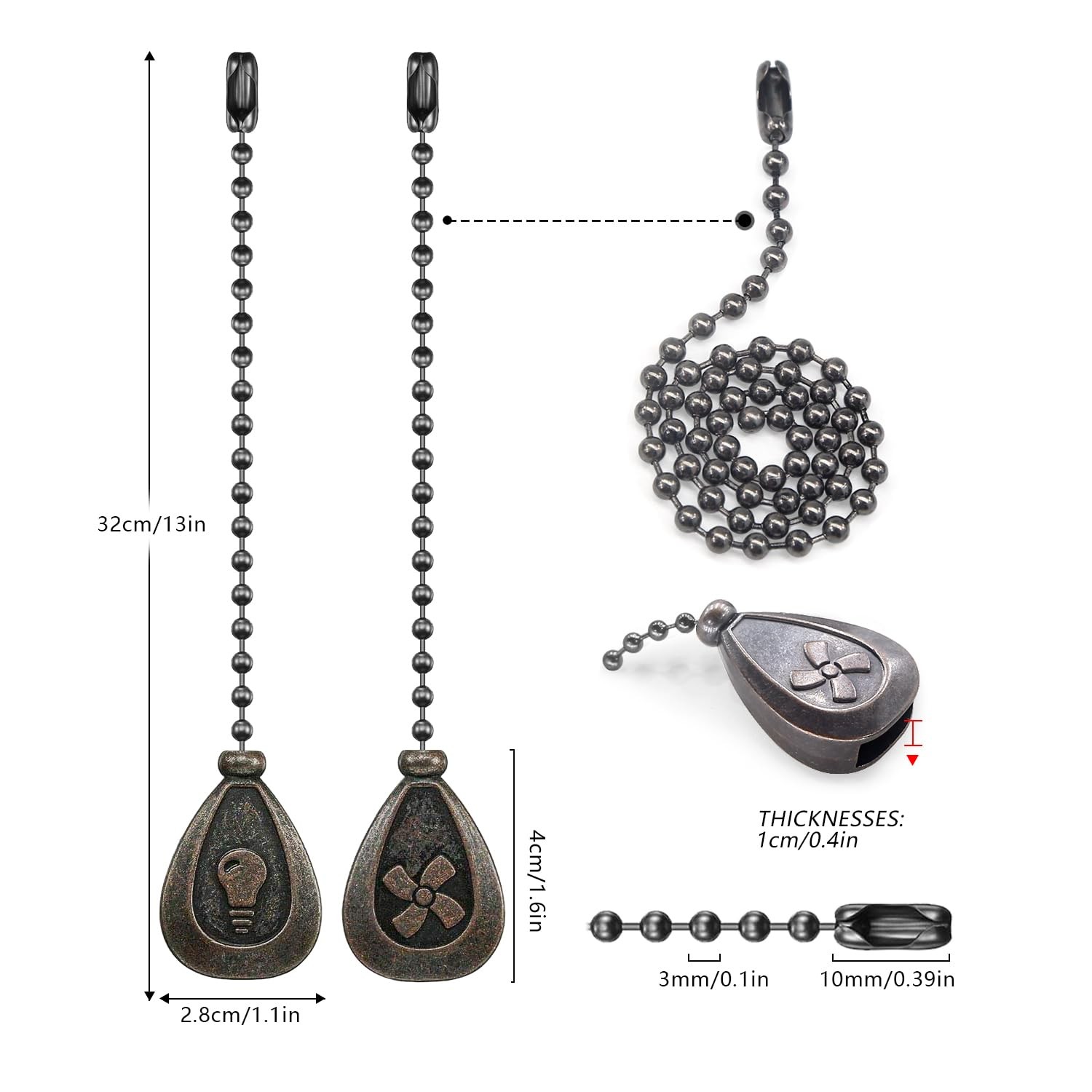 Bronze Ceiling Fan Pull Chain Set, Decorative Pull Chain Pendant Extension, 1... gallery