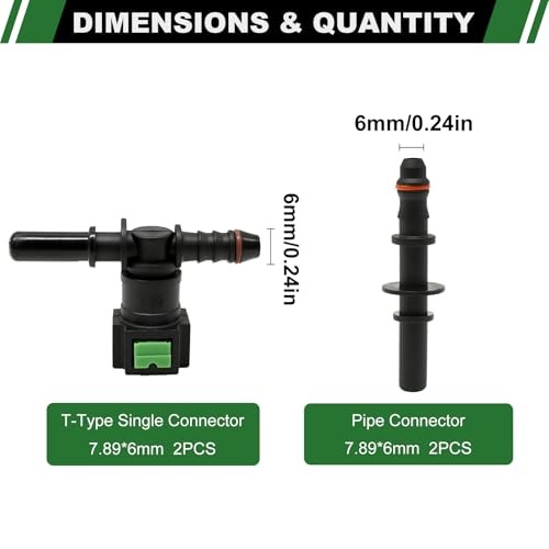 Fuel Line Quick Connect 2 Sets T-Type Single Connector SAE 7.89mm to ID 6mm gallery