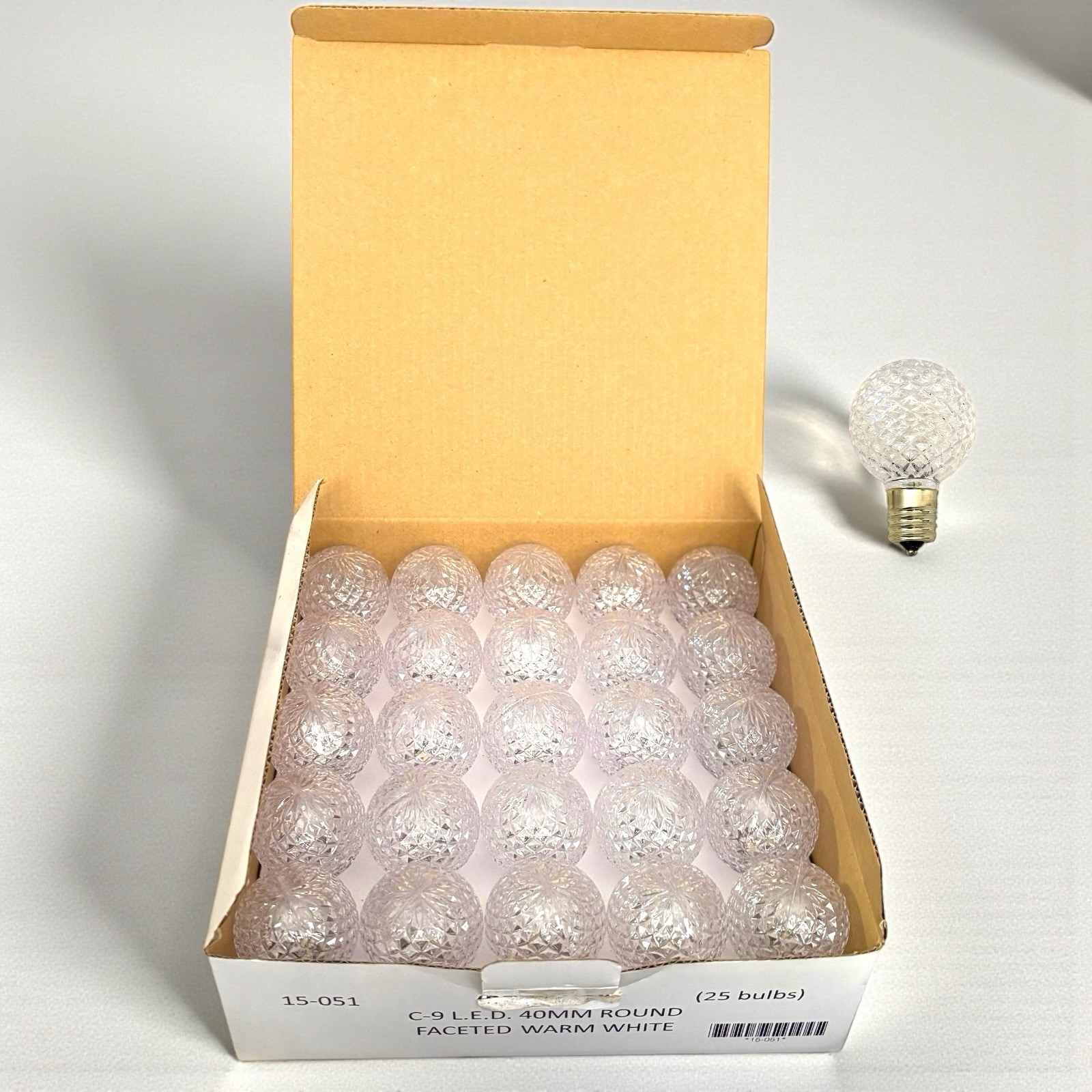 C9 LED 40mm Faceted Round Replacement Bulbs Warm White 120V Base Lot of 25 gallery