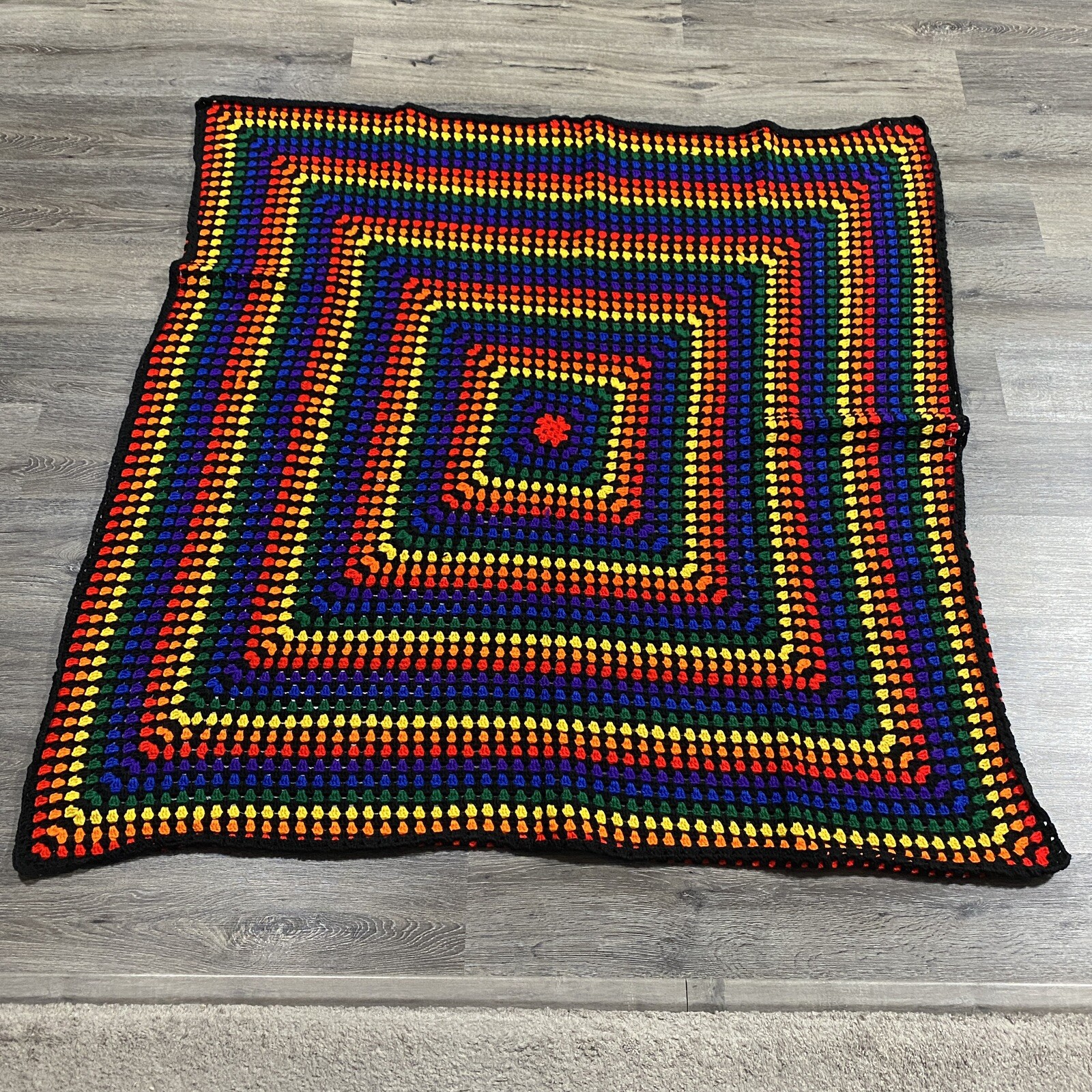 Afghan Throw Blanket 55x55 Handmade Granny Square Crochet Knit Multicolor VTG gallery