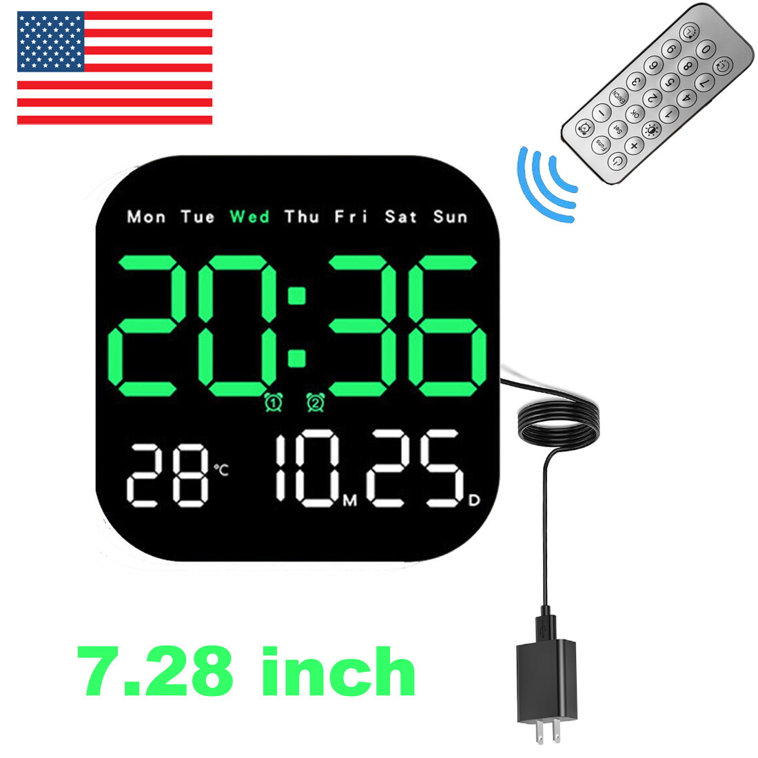 LED Large Digital Wall Clock Remote Control Temperature Date Week Display Set gallery