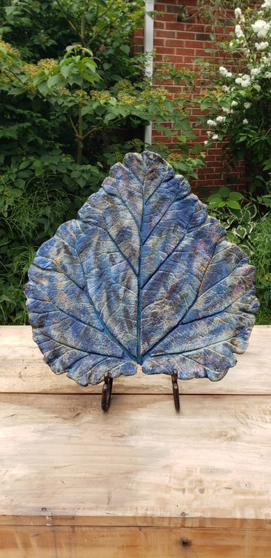 Hand Painted Cement Leaf Casting Garden Art 17x17 9lbs Beautiful Indoors Too gallery