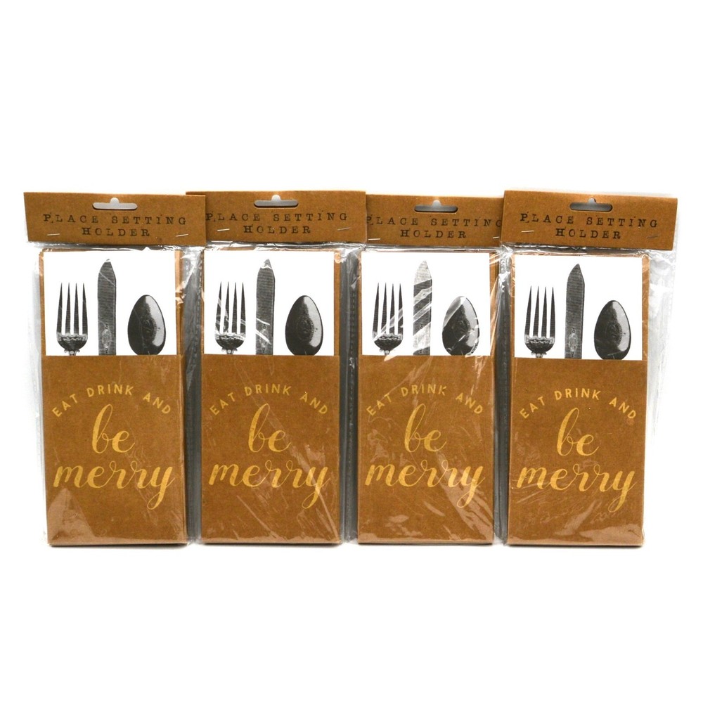 Silverware Pocket Place Setting Holders Eat Drink & Be Merry Set 48 Disposable