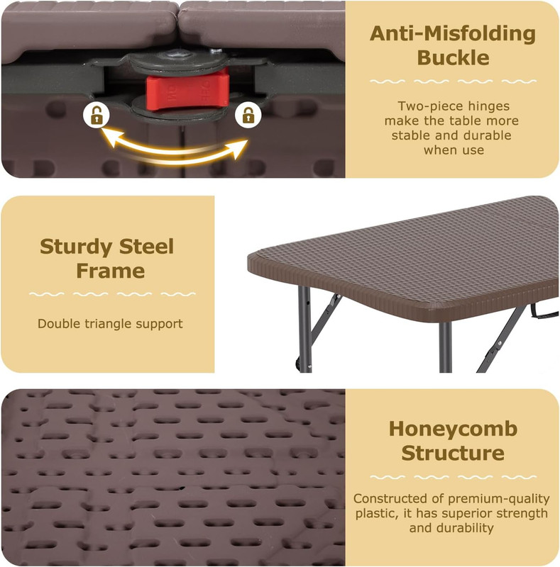 FDW 4FT Folding Table Half Portable Foldable Table Picnic Table for Office Home gallery