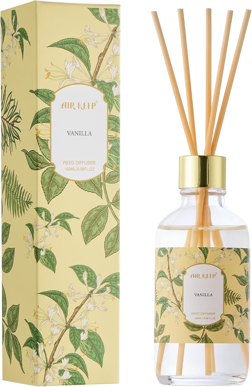 Airkeep Reed Diffuser Oil Set with Reed Sticks,Vanilla Aromatherapy Oil Scent Di gallery