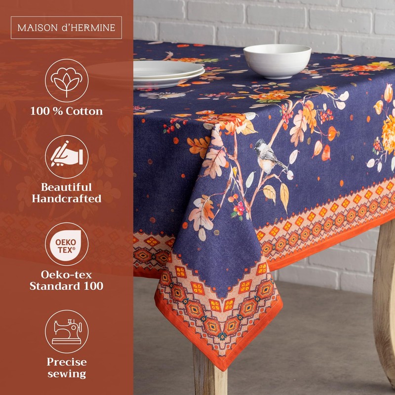Table Cloth Rectangle Table 100% Cotton 60 x 90 Inches Fall Tablecloth Reusab... gallery