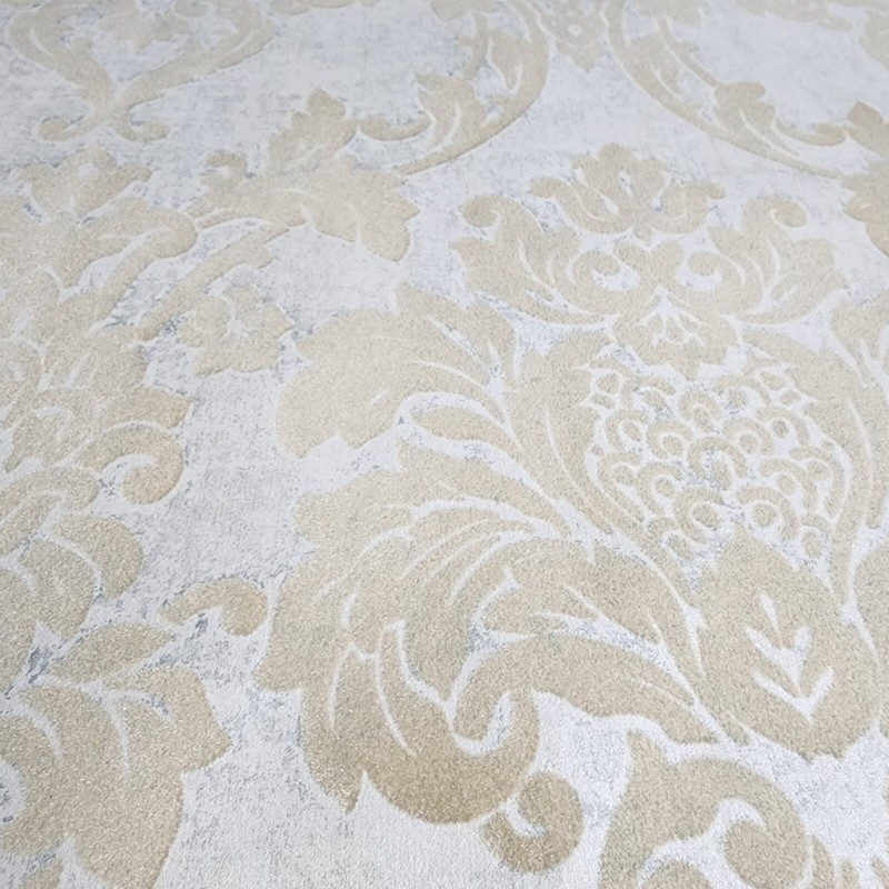 Wallpaper flocking rustic beige Flocked vintage damask velvet wallcoverings roll gallery