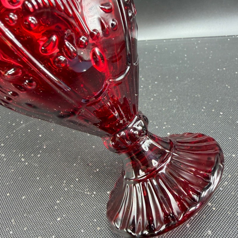 Fitz & Floyd Trestle Ruby Glass Goblets Embossed Medallion Teardrop Pattern Set2 gallery