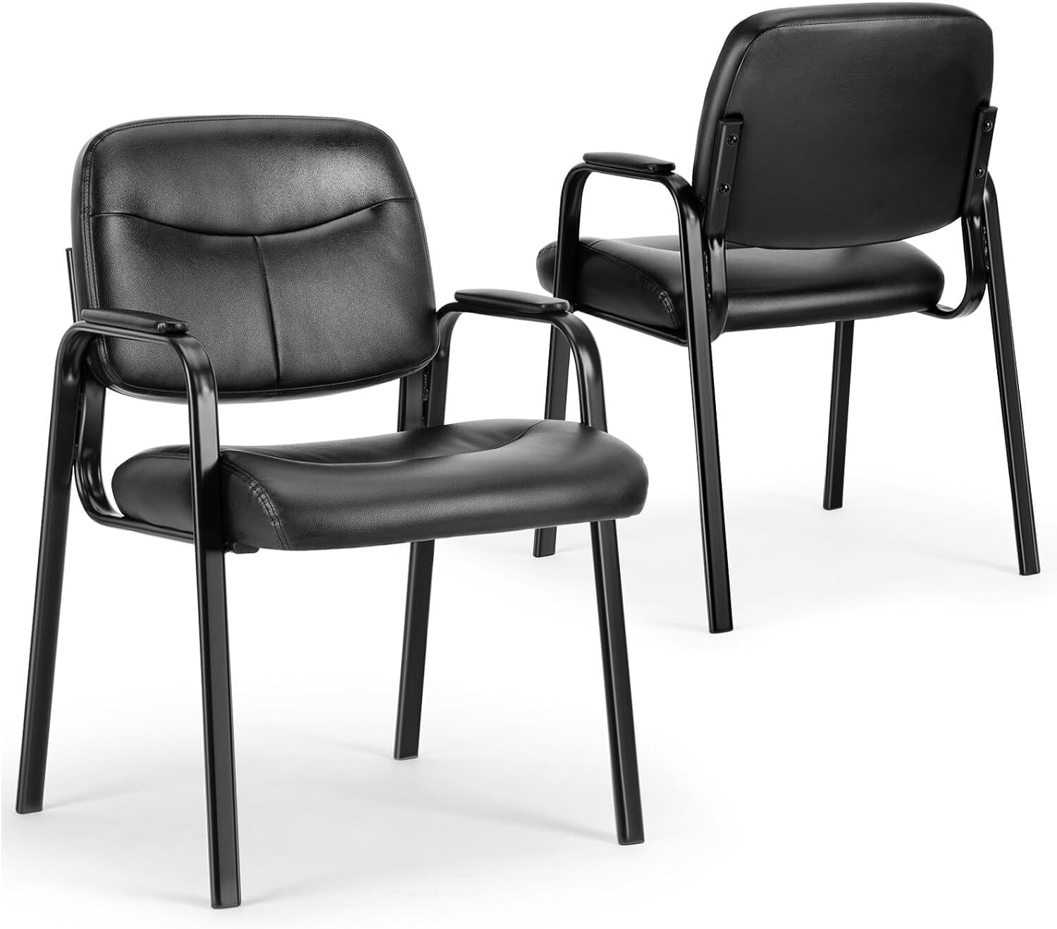 2PCS Modern Guest Reception Desk Chairs PU Leather Padded Arm and Lumbar Support gallery