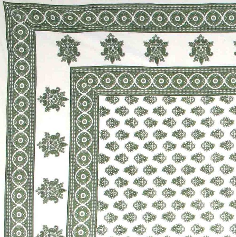 Handmade 100% Cotton Monotone Buti Floral Tapestry Tablecloth Spread Twin Green gallery