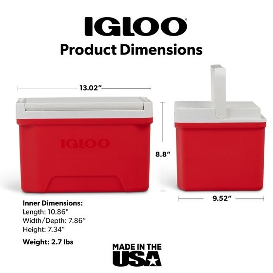 Igloo Small Cooler, 9 Quart Laguna Ice Chest, 13 Can Capacity, Red gallery