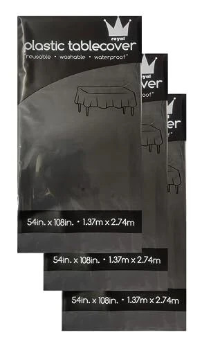 ROYAL7 3 Pack Rectangle Disposable Plastic Rectangle, 54in. X108in. Black gallery