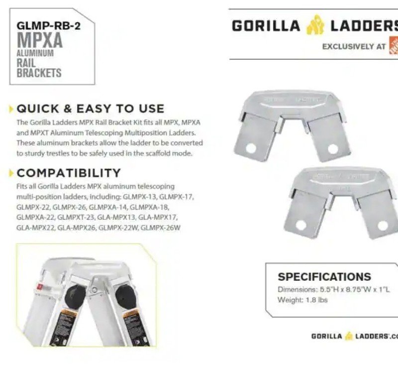 Gorilla Ladders Rail Brackets Lightweight Aluminum Construction 2-Sturdy Trestle gallery
