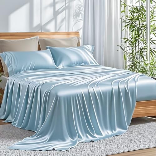 Home Sheets Bed Sheet Set, 100% Rayon derived from Bamboo, Twin Light Blue gallery
