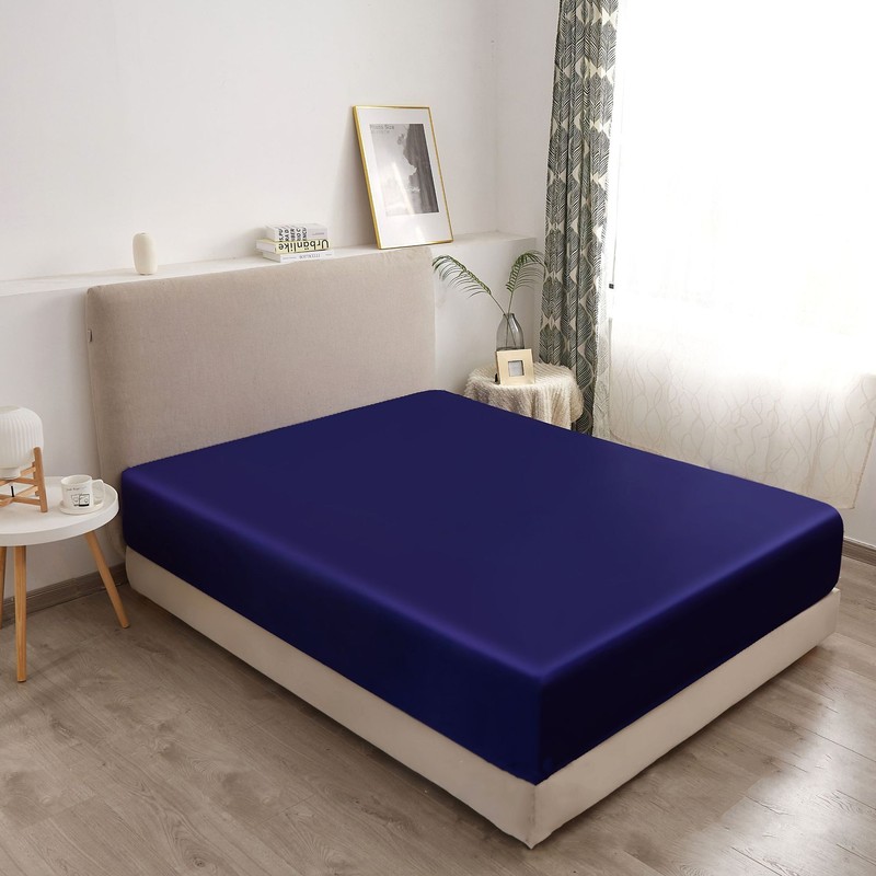 Solid Satin Silk Bed Fitted Sheet Smooth Mattress Pad Cover Twin Full Queen King gallery