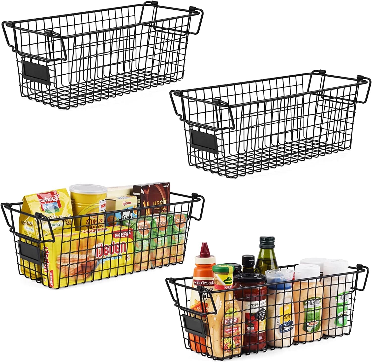 Brand New -- Stackable Wire Basket Storage Shelf Organizer with Handles 4 pack gallery