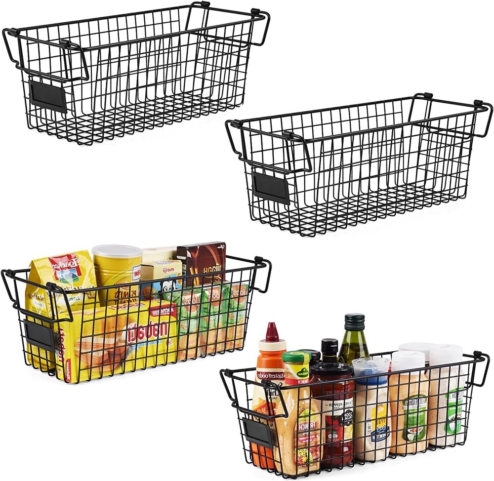 Brand New -- Stackable Wire Basket Storage Shelf Organizer with Handles 4 pack