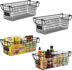 Brand New — Stackable Wire Basket Storage Shelf Organizer with Handles 4 pack