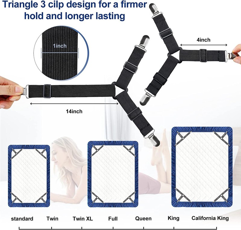4Bed Sheet Fasteners Adjustable Elastic Suspenders Straps Mattress Covers Clips gallery