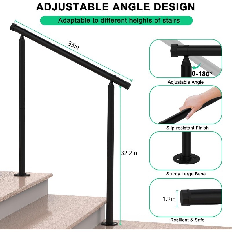 Handrails for Outdoor Steps,Step HandRail Fit 2 to 3 Steps Outdoor Stair Railing gallery