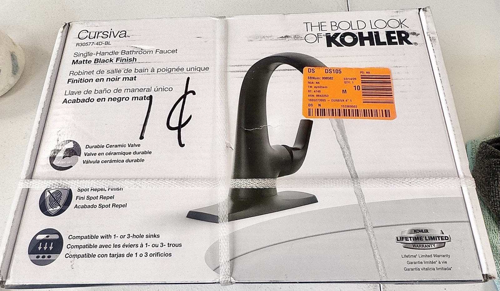 Kohler Cursiva Single Handle Single Hole Bathroom Faucet in Matte Black NEW gallery