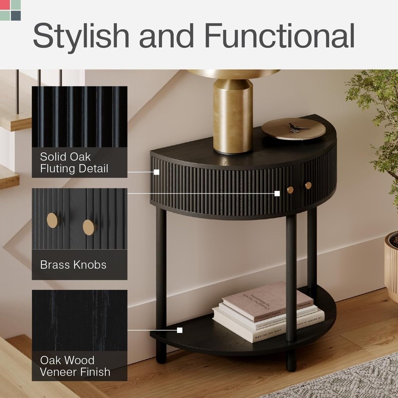 Stead Entryway Table Fluted Half Moon Console - Table, Black gallery