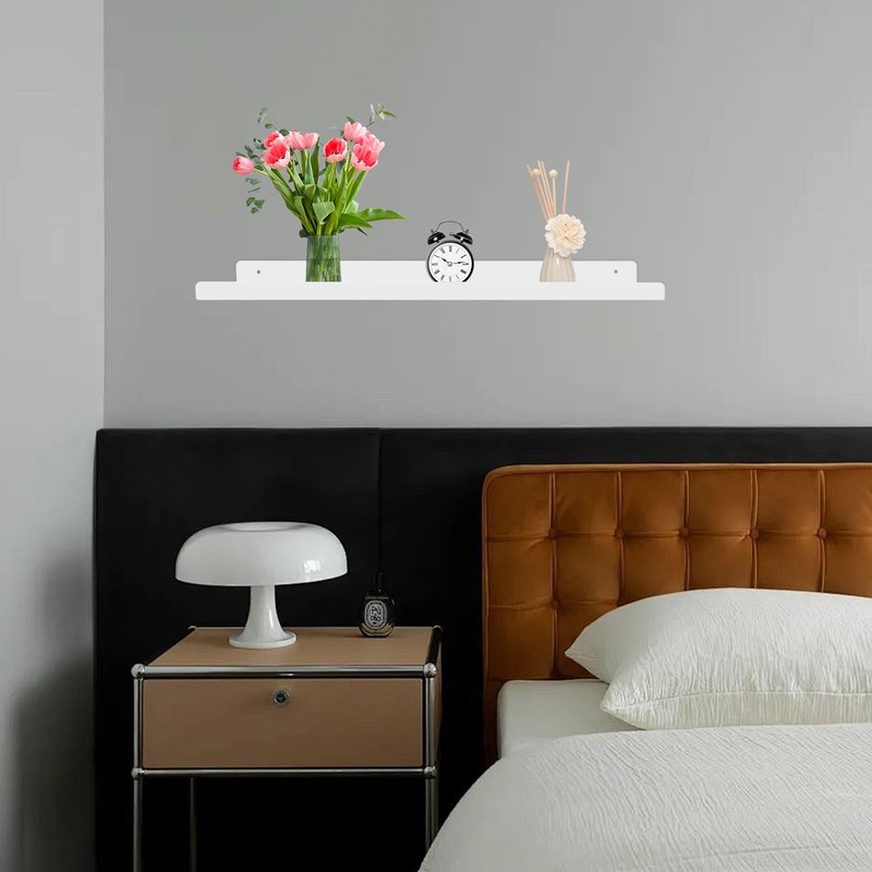 White Floating Shelf 60cm Wall Mounted Storage Display Rack Steel Modern gallery