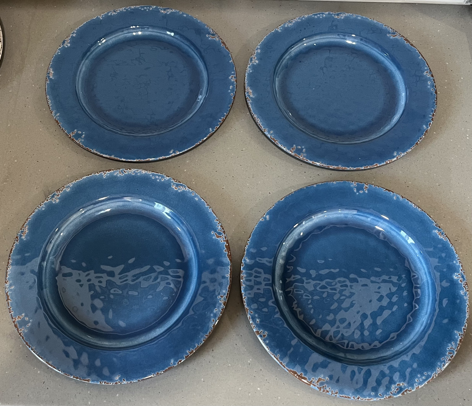 Williams Sonoma RUSTIC Melamine Dinner Salad Plates Bowls Azure Turquoise Ivory gallery