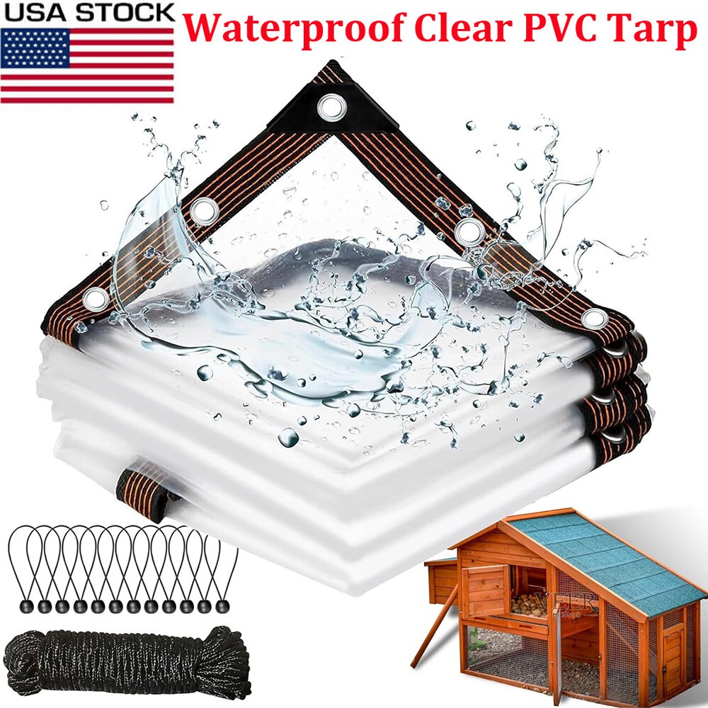 Waterproof Clear PVC Tarp Heavy Duty Patio Ground Cover Transparent Tarpaulin US gallery