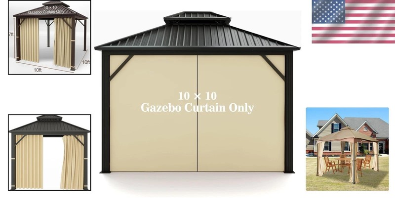 Universal Beige Replacement Privacy Curtain for 10' x 10' Gazebos - Easy Install gallery