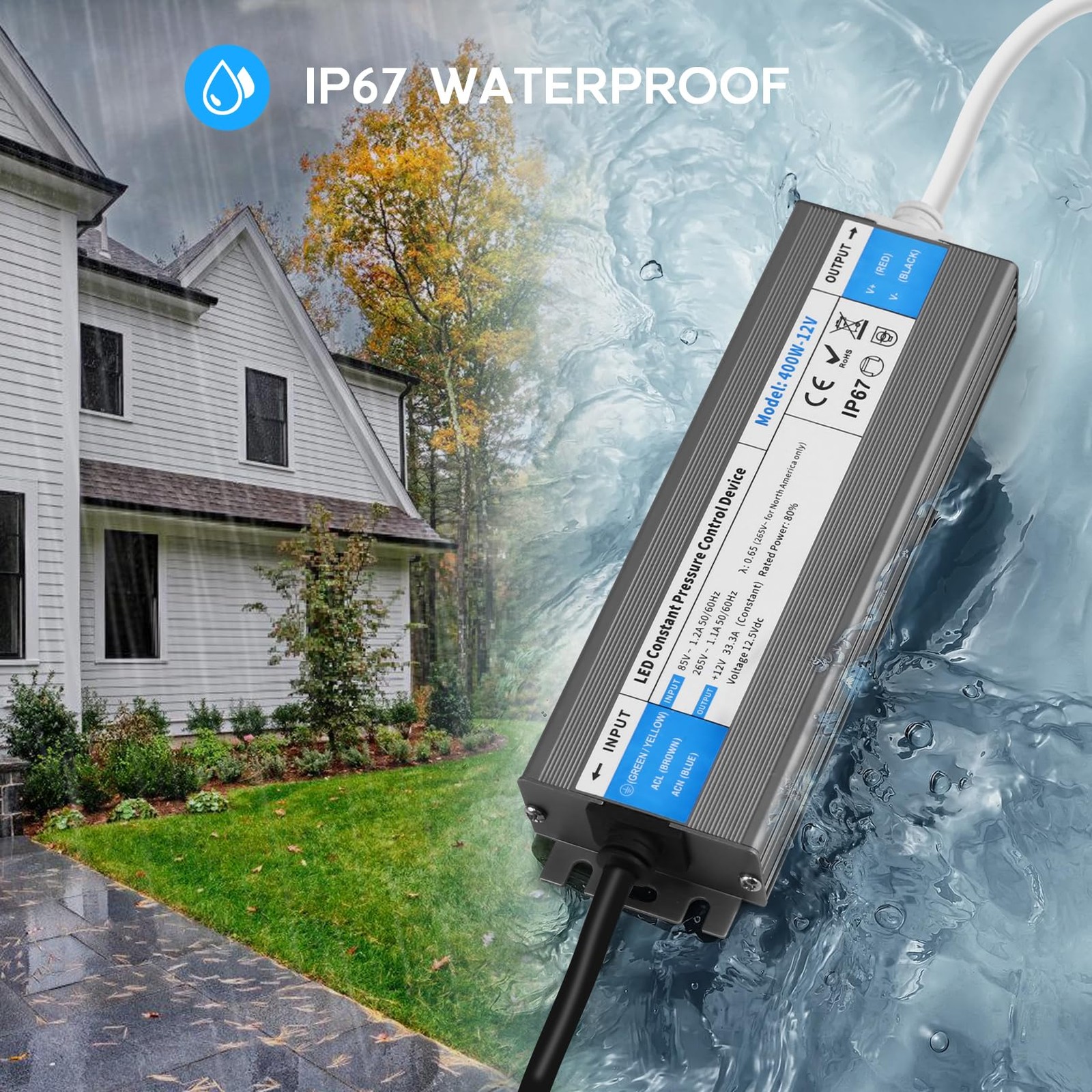 LED Driver 200 Watts Waterproof IP67 Power Supply 85V-265V AC to 12V DC Conve... gallery