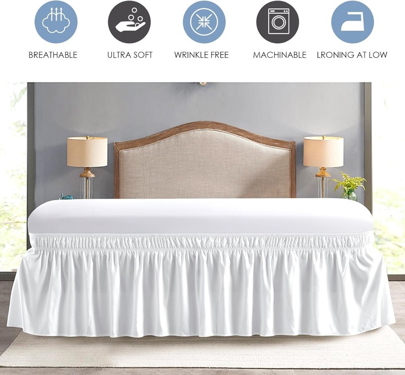Queen Bed Skirt White 15-Inch Drop Elastic Wrap Around Easy Fit for Adjustable gallery