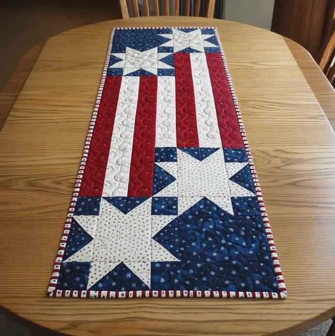 Patriotic Table Runner Pattern, American Flag Quilted Table Decor